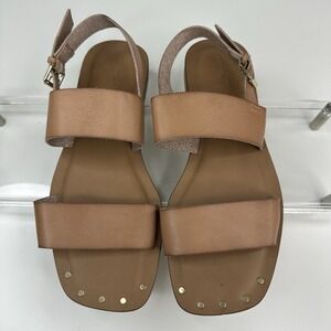 Universal Thread Womens Tan Square Toe Studded Slingback Flat Sandals Size‎ 10